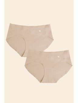 Krvvy - Women Cream Low-Rise Seamless Hipsters (Pack of 2)