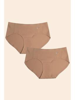 Krvvy - Women Beige Low-Rise Seamless Hipsters (Pack of 2)