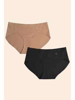 Krvvy - Women Black-Beige Low-Rise Seamless Hipsters (Pack of 2)