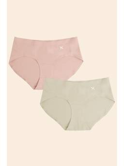 Krvvy - Women Light Pink and Green Low-Rise Seamless Hipsters (Pack of 2)