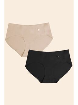 Krvvy - Women Cream and Black Low-Rise Seamless Hipsters (Pack of 2)