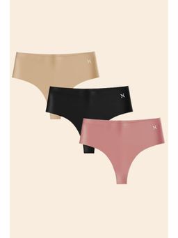 Krvvy - Women Seamless Mid-Rise Thong Panty Ultrasoft Invisible Multi-Color (Pack of 3)