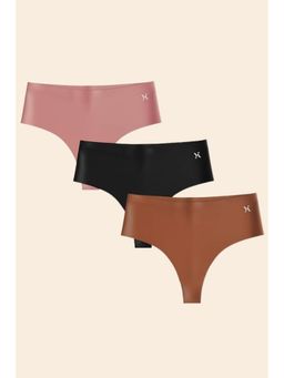 Krvvy - Women Seamless Mid-Rise Thong Panty Ultrasoft Invisible Multi-Color (Pack of 3)