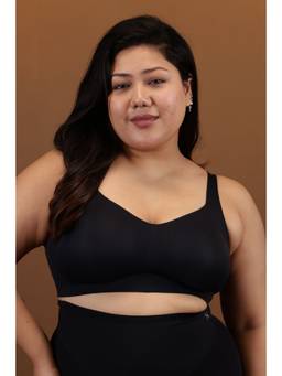 Krvvy - Black Plus Size Full Coverage Wireless Support Bra for Heavy Bust Everyday Wear