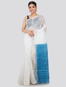 PinkLoom - Women's Soft Cotton Blend Jamdani Saree Without Blouse Piece,White