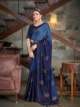 Odette - Festive Designer Navy Blue Saree with Unstitched Blouse