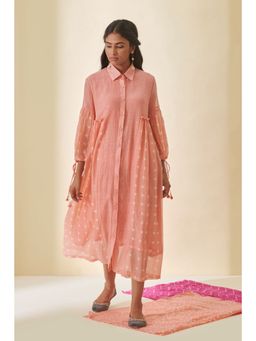 Prakriti Jaipur - Peach Bandhani Straight Gathered Dress