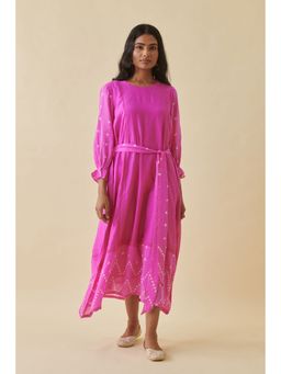 Prakriti Jaipur - Pink Bandhani Straight Dress (Set of 2)