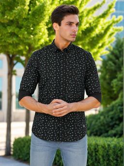Lee - Men's Printed Black Shirt Slim Fit