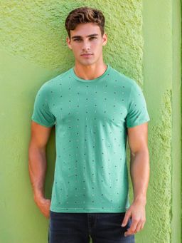 Lee - Men Slim Printed Green Crew Neck T-Shirt