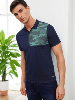 Lee - Mens Graphic Navy Blue Sporty Polo T-Shirt (Slim)