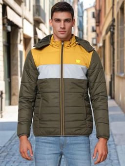 Wrangler - Men Colour Blocks Olive Jacket (Regular)