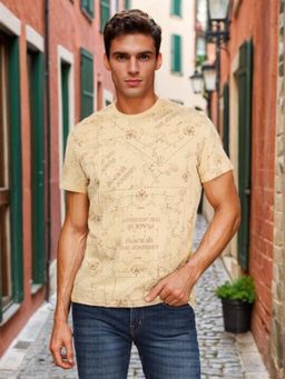 Wrangler - Men Printed Beige T-Shirt (Regular)