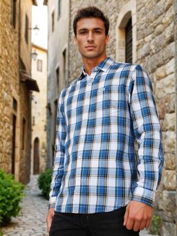 Wrangler - Mens Checks Blue Casual Shirt