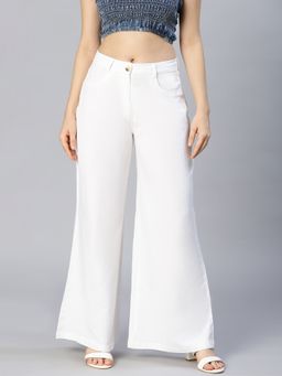 Oxolloxo - White Solid Wide Leg Style Trouser