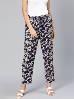 Oxolloxo - Navy Blue Floral Printed Pant