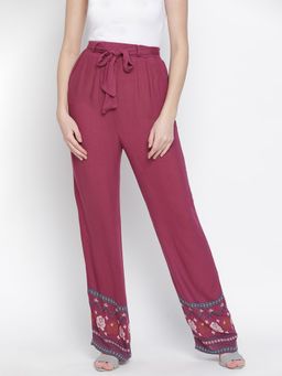 Oxolloxo - Sizzer Wine Floral Print Pant with Belt (Set of 2)