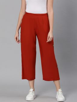 Oxolloxo - Maroon Solid Button Decked Pant
