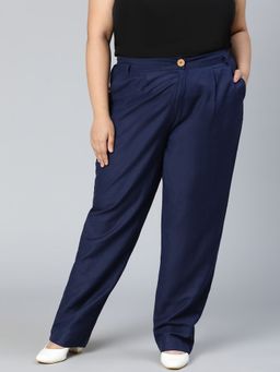 Oxolloxo - Navy Blue Solid Plus Size Trouser