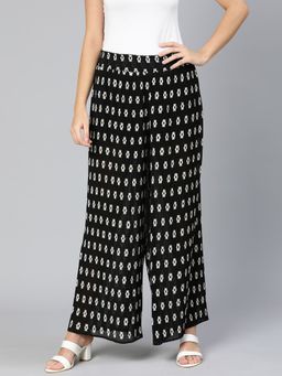 Oxolloxo - Big Motif Black Floral Printed Pleated Palazzo