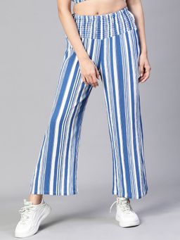 Oxolloxo - Blue Stripes Print Elasticated High Waist Pant