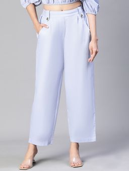 Oxolloxo - Blue Solid Style Buttoned Cotton Trouser