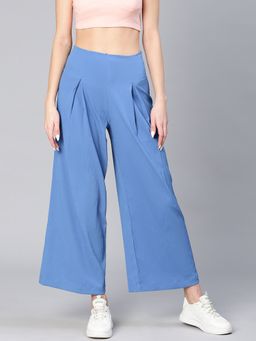 Oxolloxo - Blue Solid Wide Leg Polyester Trouser