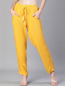 Oxolloxo - Yellow Solid Lace Detail Elasticated Pant
