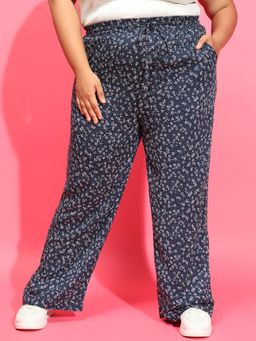 Oxolloxo - Navy Blue Plus Size Floral Print Pant
