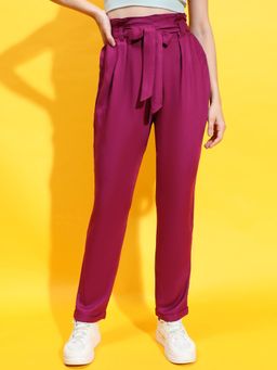 Oxolloxo - Wine Solid Tie-Knotted Viscose Pant
