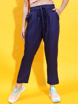 Oxolloxo - Navy Blue Solid Drawstring Casual Pant