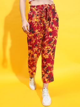 Oxolloxo - Multi-Color Blossom Printed Drawstring Casual Pant