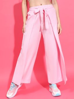 Oxolloxo - Pink Solid Tie-Knot Detail Cotton Wrap Style Trouser