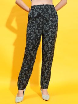 Oxolloxo - Black Floral Print Straight Pant