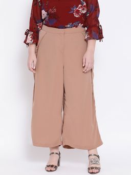 Oxolloxo - Beige Solid Plus Size Trouser