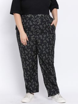 Oxolloxo - Black Floral Printed Fire Plus Size Pant