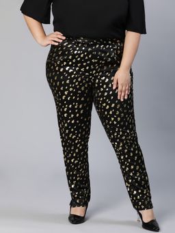 Oxolloxo - Core Black Foil Print Plus Size Skinny Pant