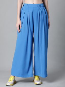 Oxolloxo - Blue Solid Elasticated Wide Trouser