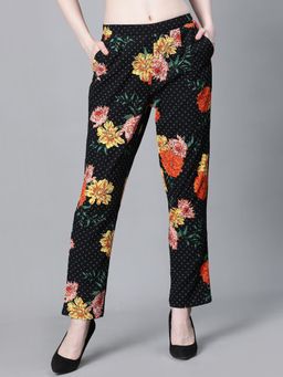 Oxolloxo - Black Floral Print Elasticated Pant