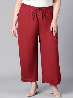 Oxolloxo - Maroon Solid Drawstring Plus Size Pant