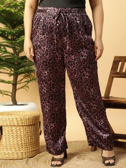 Oxolloxo - Purple Satin Animal Print Plus Size Pant