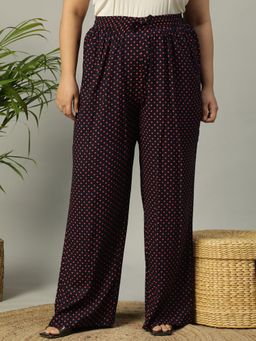 Oxolloxo - Navy Blue Polka Dot Print Plus Size Pant