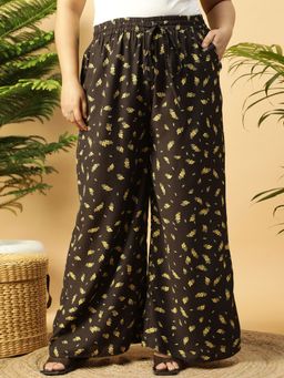 Oxolloxo - Black Tropical Floral Print Plus Size Pant