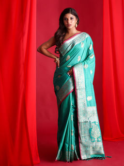Beatitude - Sea Green Banarasi Saree with Unstitched Blouse