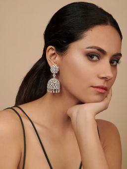 Curio Cottage - Diamante Cubic Zirconia Floral Jhumki Earrings