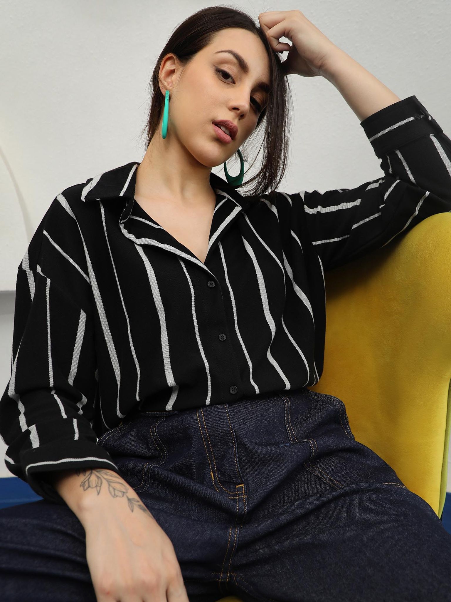 Women's Midnight Black Striped Boxy Shirt