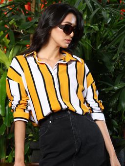 PINACOLADA - Women's Mustard Striped Boxy Shirt