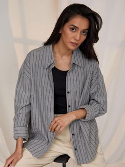 PINACOLADA - Women's Moon Grey Oversized Pin Striped Shirt