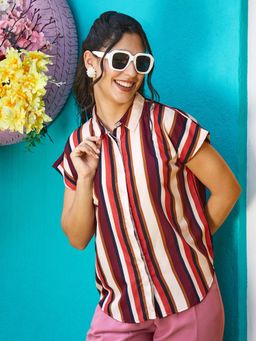 PINACOLADA - Women's Maroon Barcode Striped Shirt