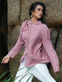 PINACOLADA - Women's Rouge Pink Solid Wrinkled Shirt